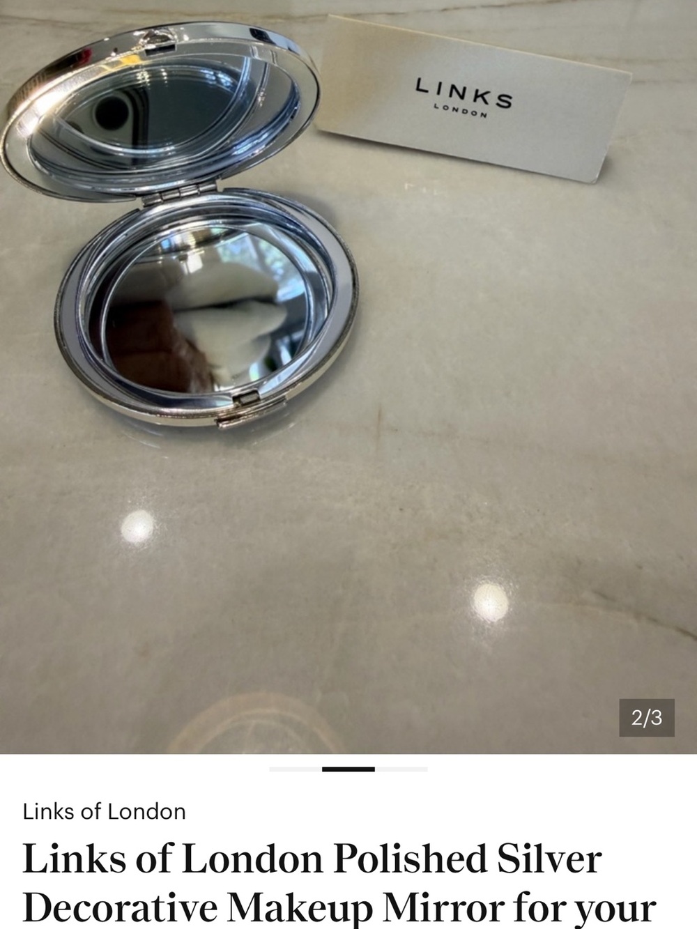 Links of London Polished Silver Decorative Makeup Mirror for your purse.